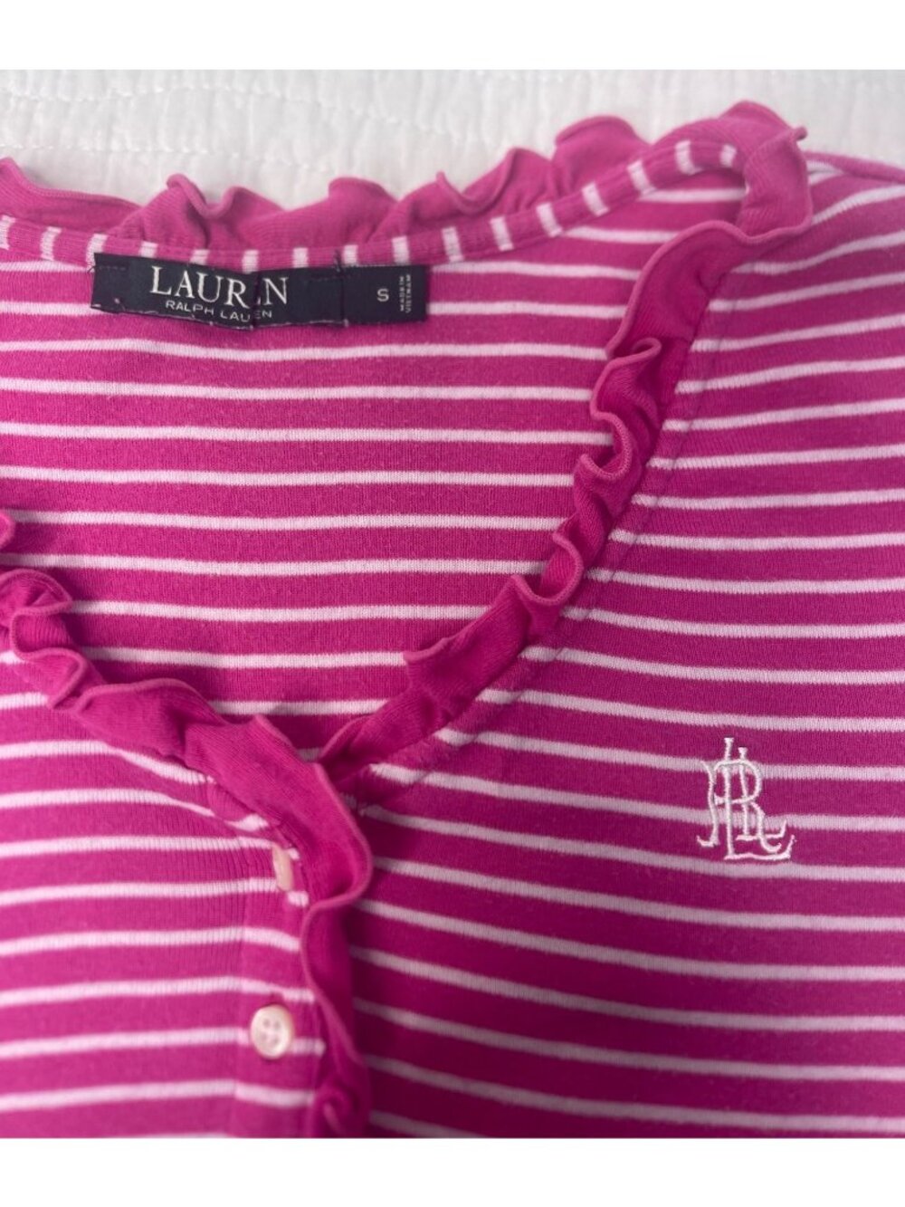 Lauren Ralph Lauren Pink White S Cotton Pajamas Short Sleeve Blouse Long Pants - Picture 5 of 11